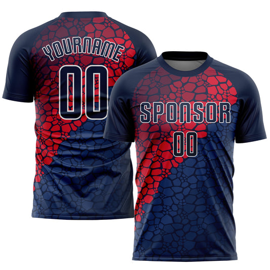 Custom Navy Navy-Red Sublimation Soccer Uniform Jersey - Sky-Custom