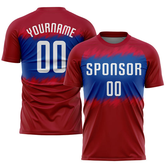 Custom Crimson White-Royal Sublimation Soccer Uniform Jersey - Sky-Custom