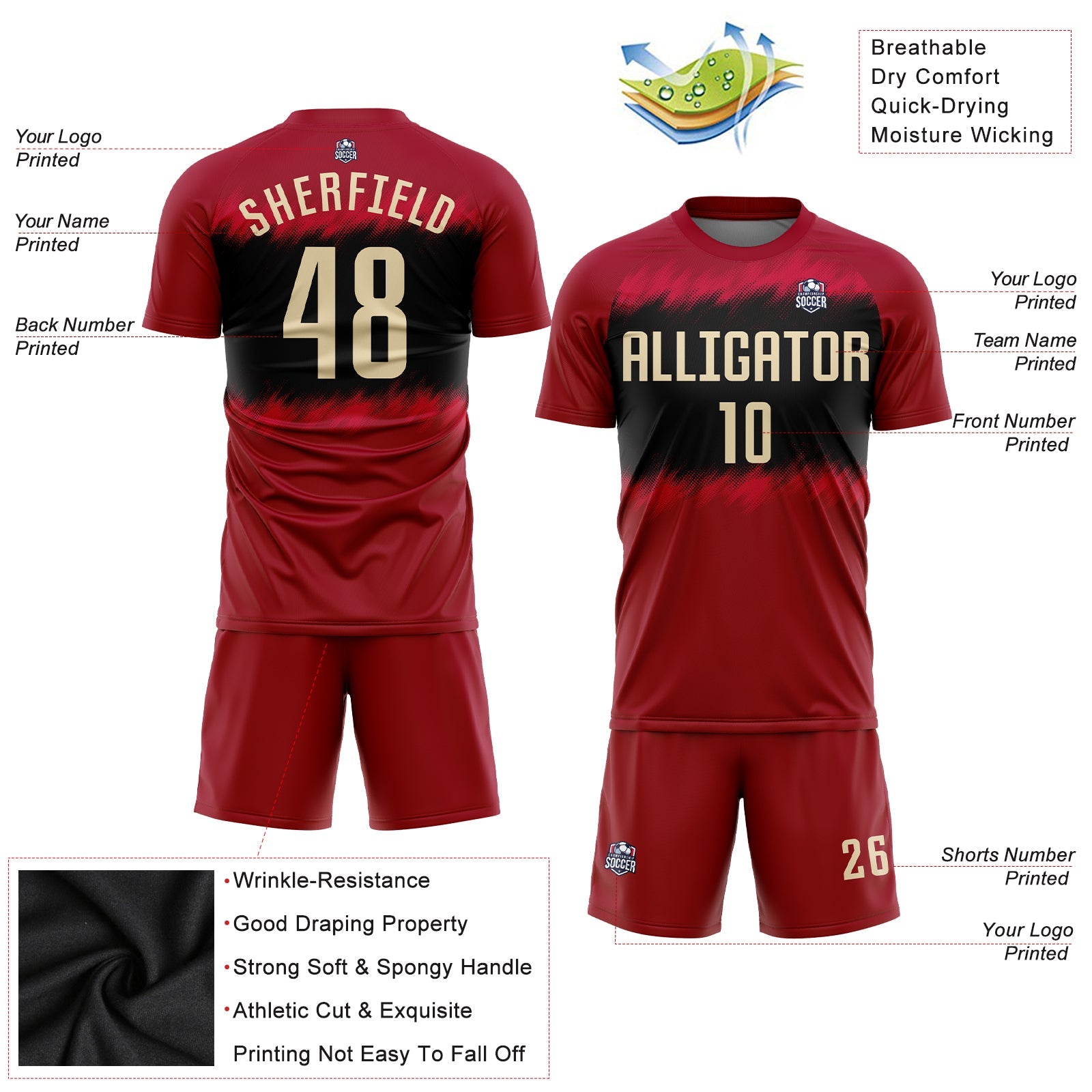 Custom Crimson Cream-Black Sublimation Soccer Uniform Jersey - Sky-Custom