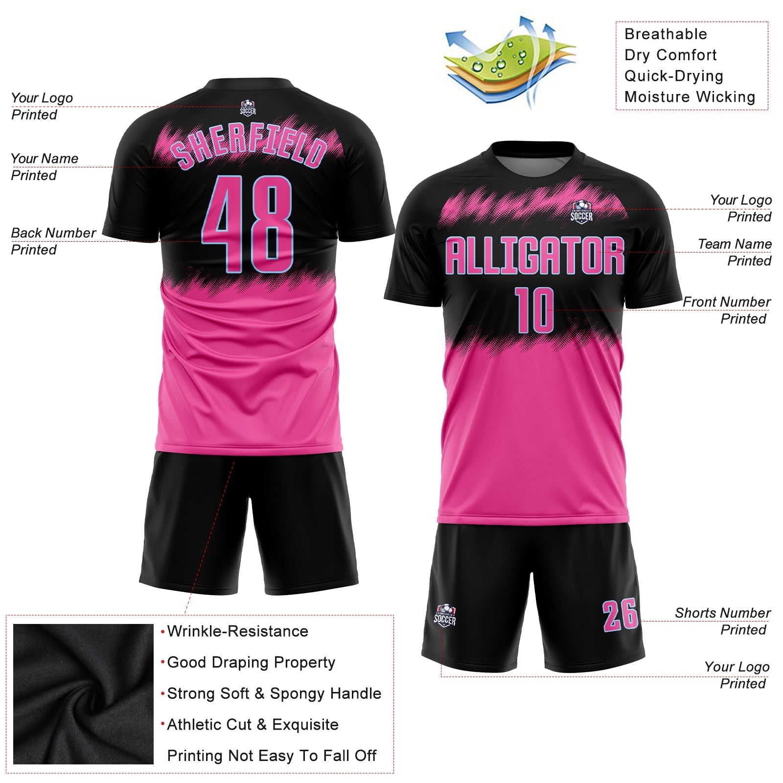 Custom Black Pink-Light Blue Sublimation Soccer Uniform Jersey - Sky-Custom