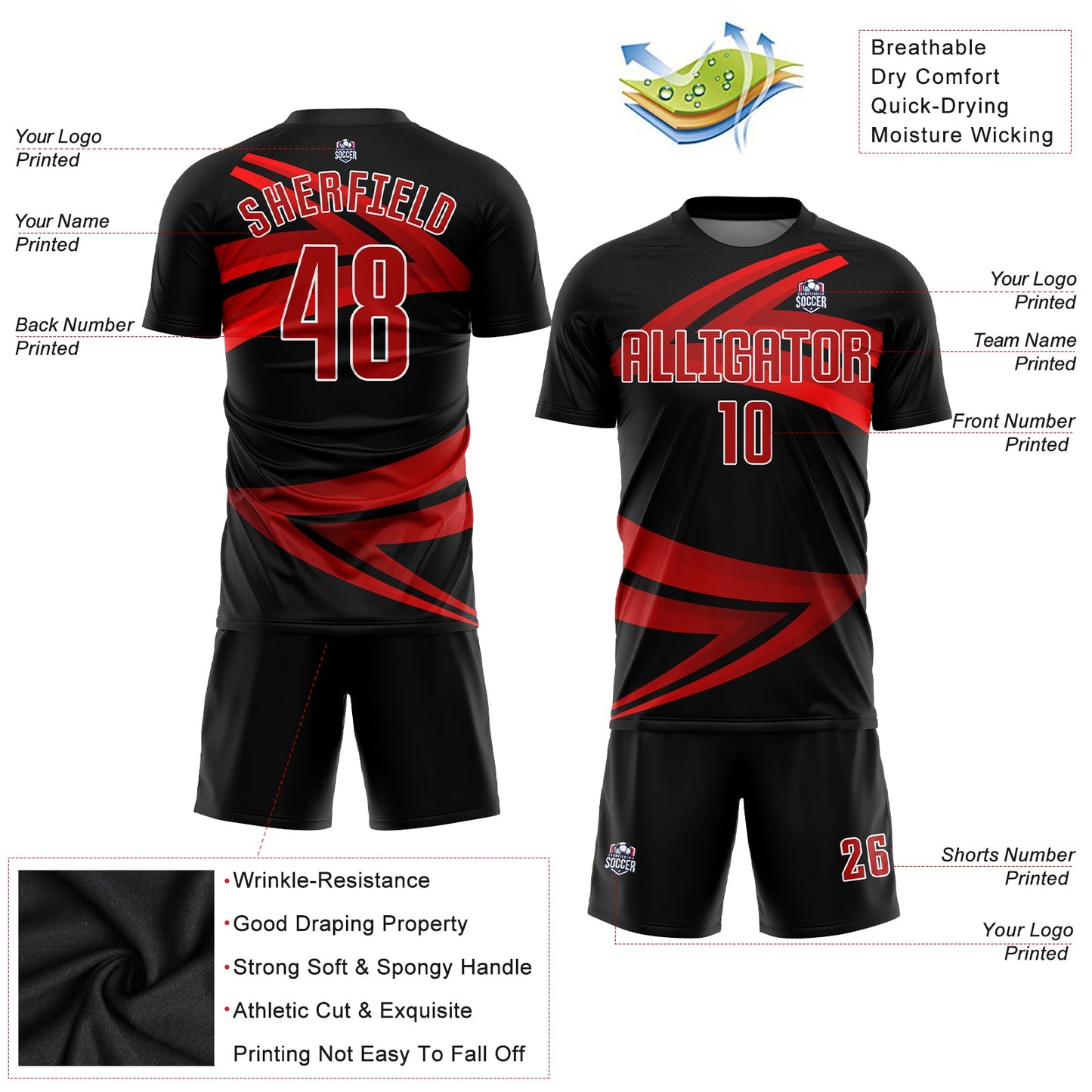 Custom Black Red-White Sublimation Soccer Uniform Jersey - Sky-Custom