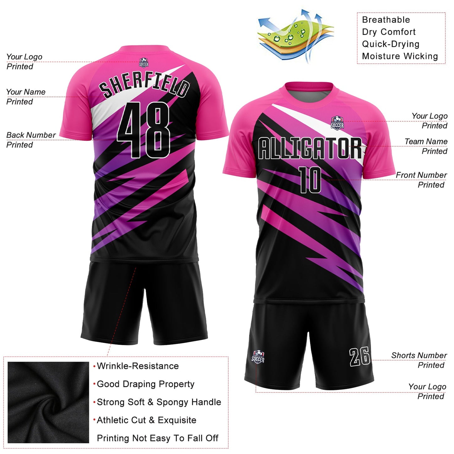 Custom Pink Black-White Sublimation Soccer Uniform Jersey - Sky-Custom