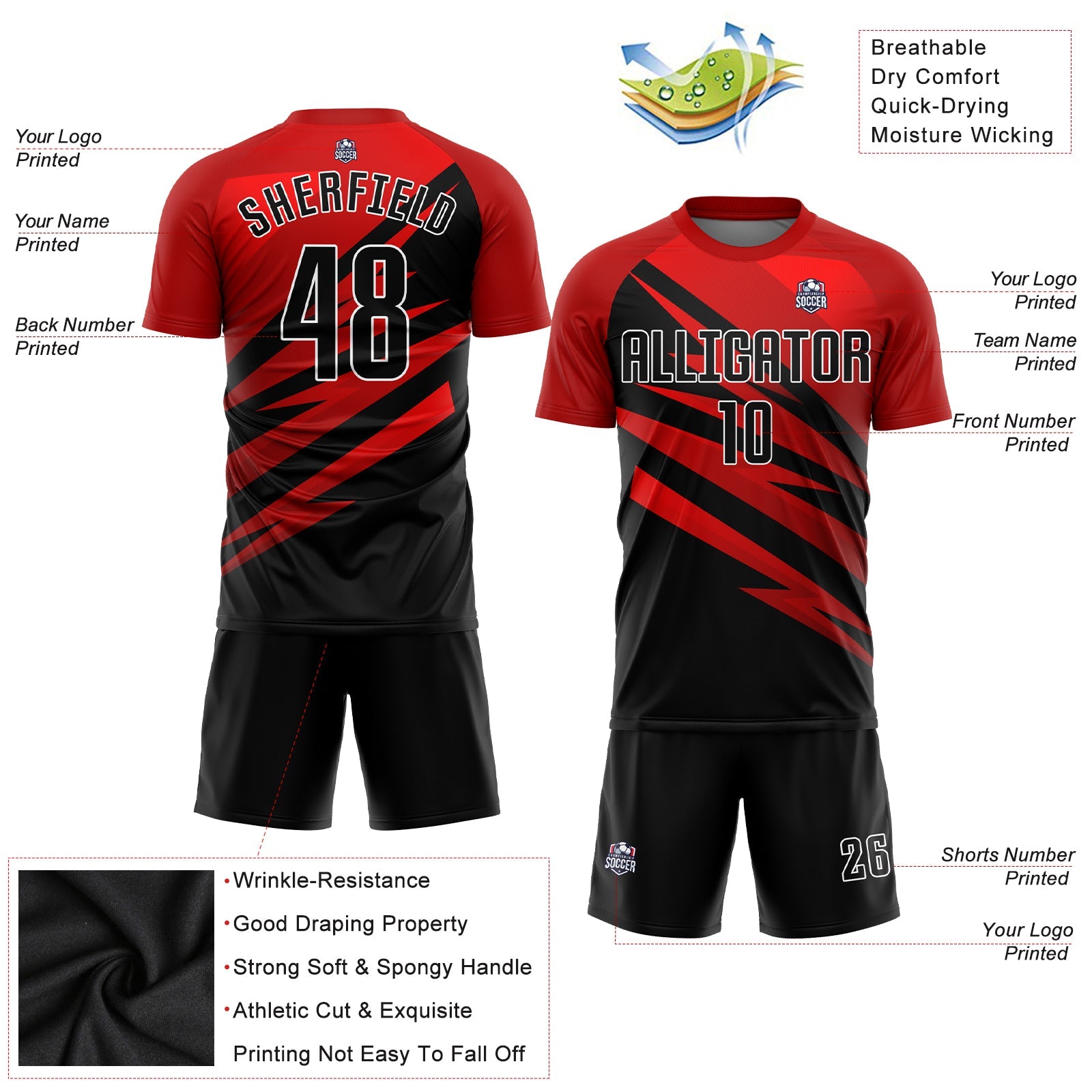 Custom Red Black-White Sublimation Soccer Uniform Jersey - Sky-Custom