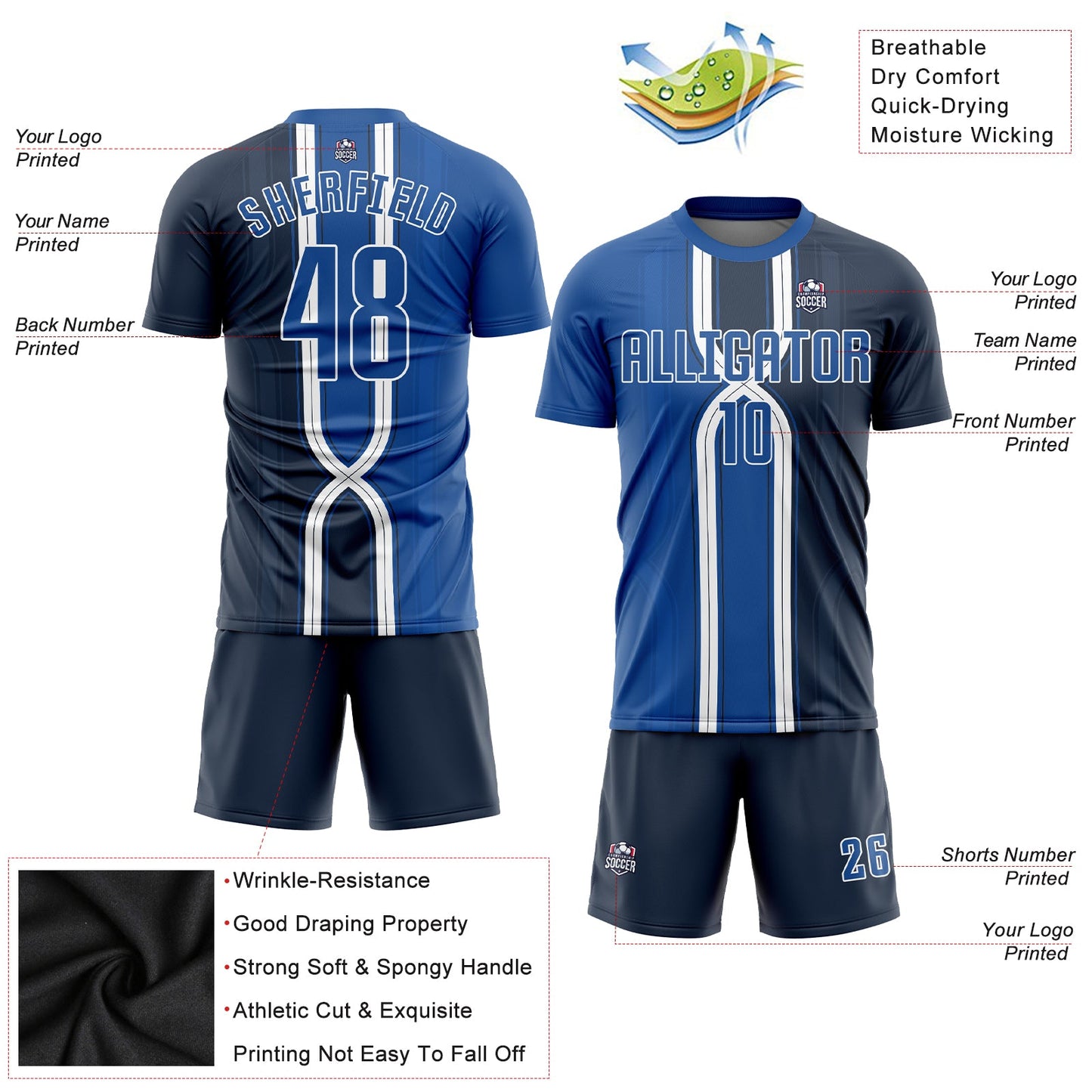 Custom Navy Royal-White Sublimation Soccer Uniform Jersey - Sky-Custom