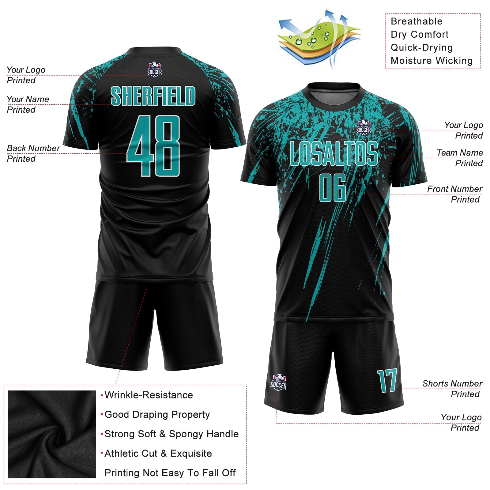 Custom Black Aqua-White Sublimation Soccer Uniform Jersey - Sky-Custom