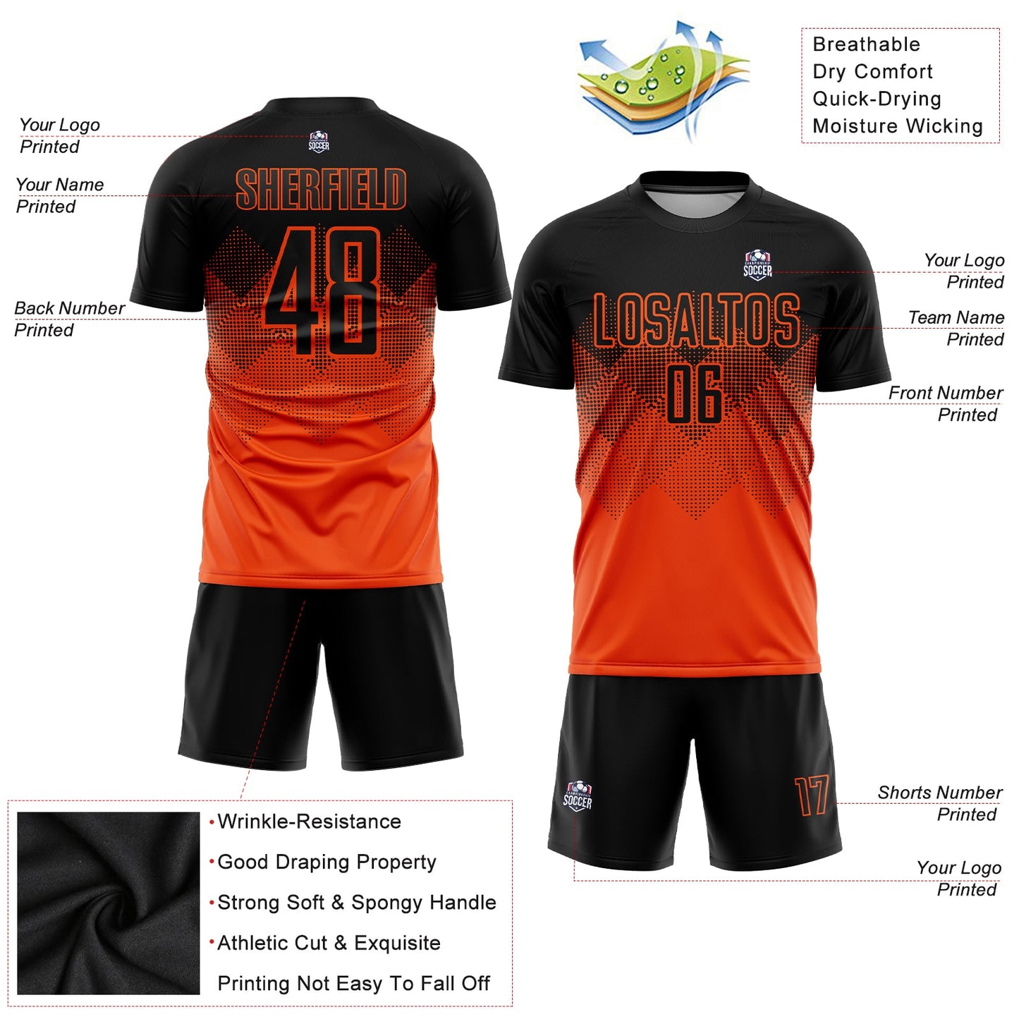 Custom Orange Black Sublimation Soccer Uniform Jersey - Sky-Custom