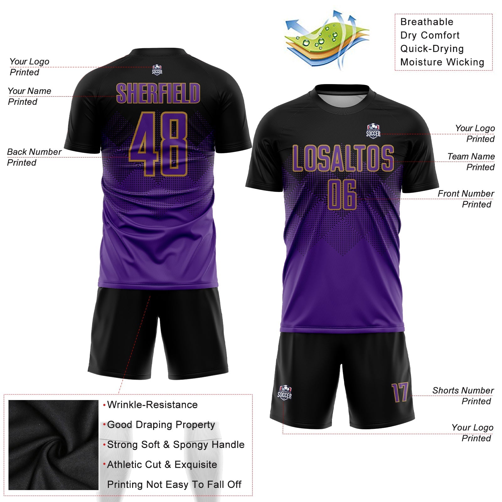 Custom Black Purple-Old Gold Sublimation Soccer Uniform Jersey - Sky-Custom