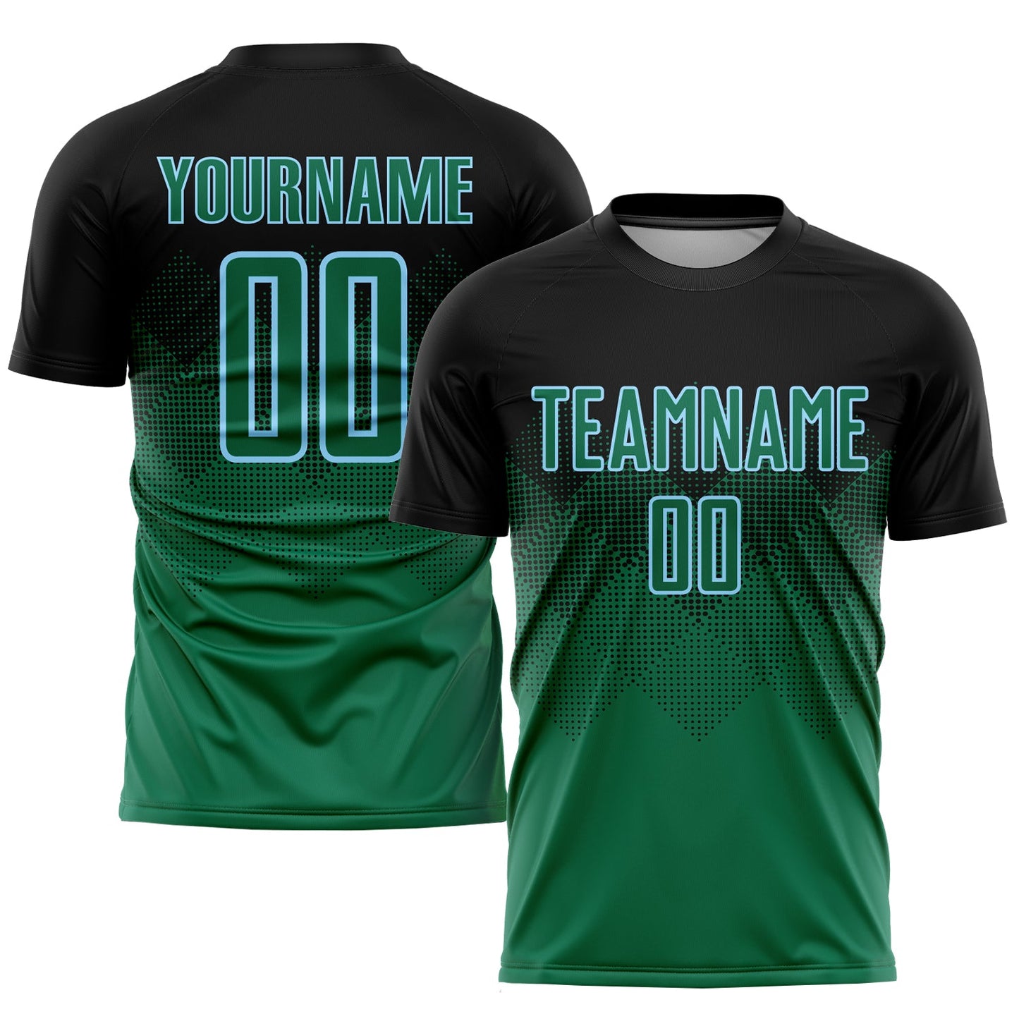 Custom Black Kelly Green-Light Blue Sublimation Soccer Uniform Jersey - Sky-Custom