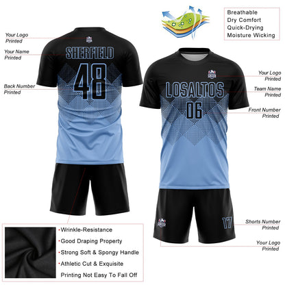 Custom Light Blue Black Sublimation Soccer Uniform Jersey - Sky-Custom