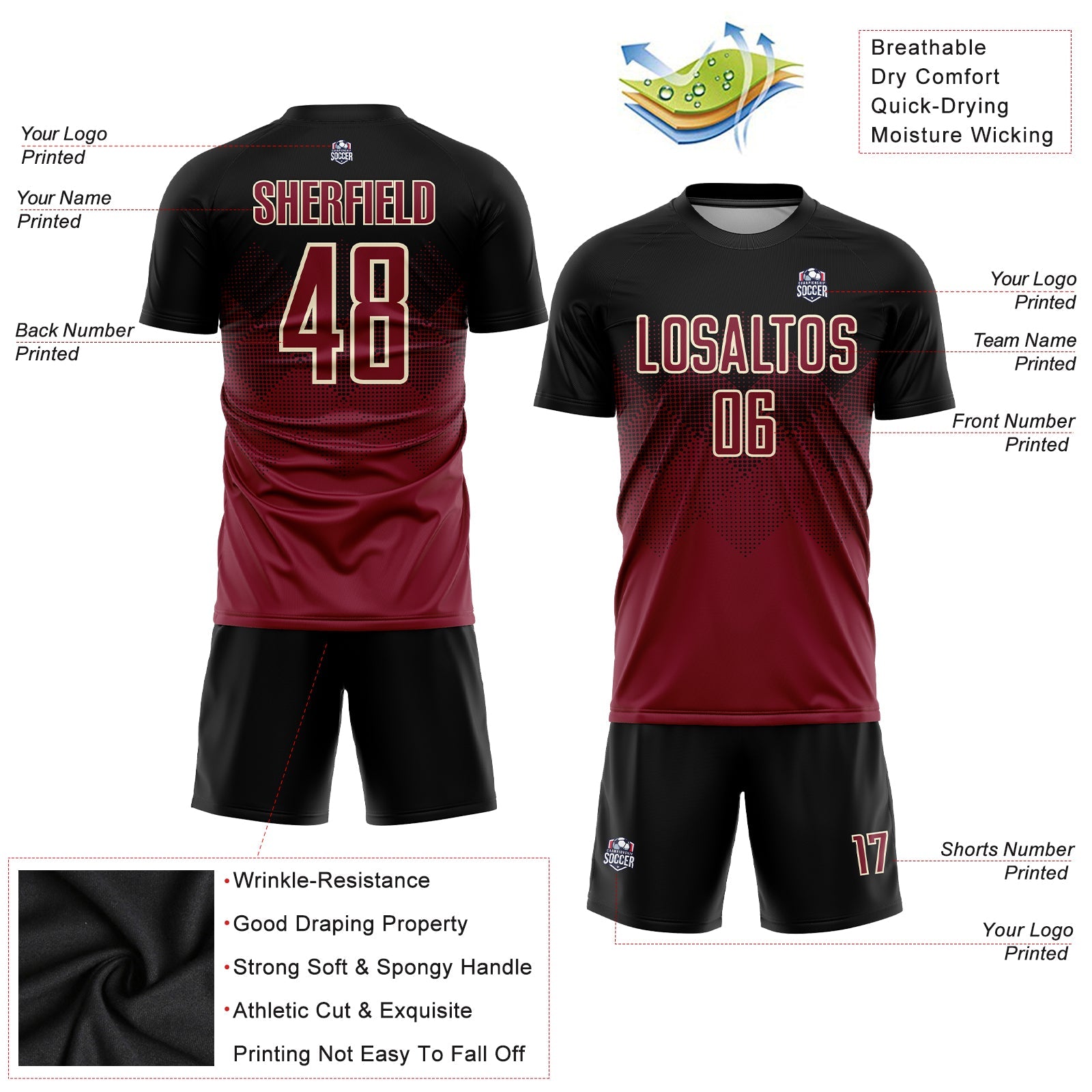 Custom Black Crimson-Cream Sublimation Soccer Uniform Jersey - Sky-Custom