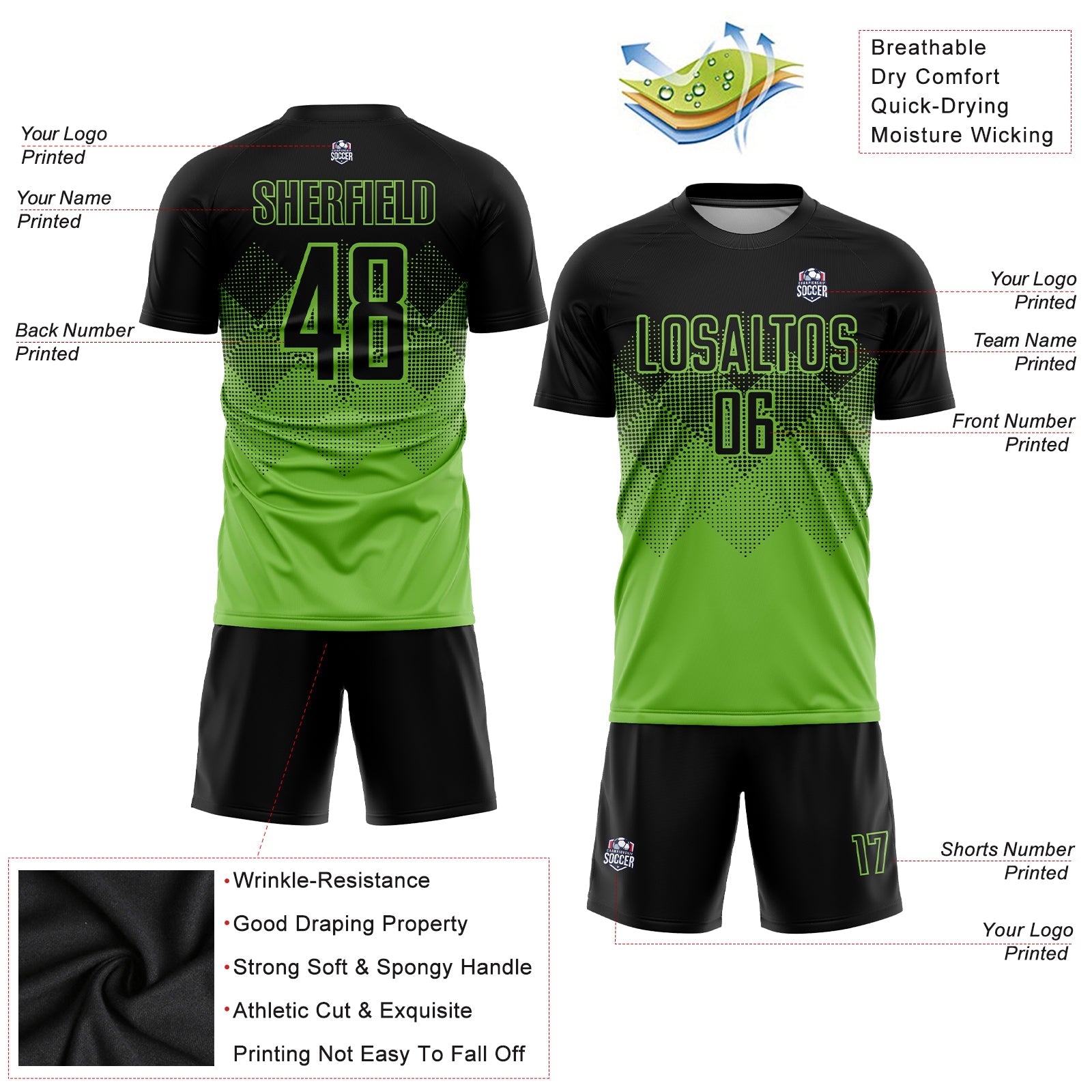Custom Neon Green Black Sublimation Soccer Uniform Jersey - Sky-Custom
