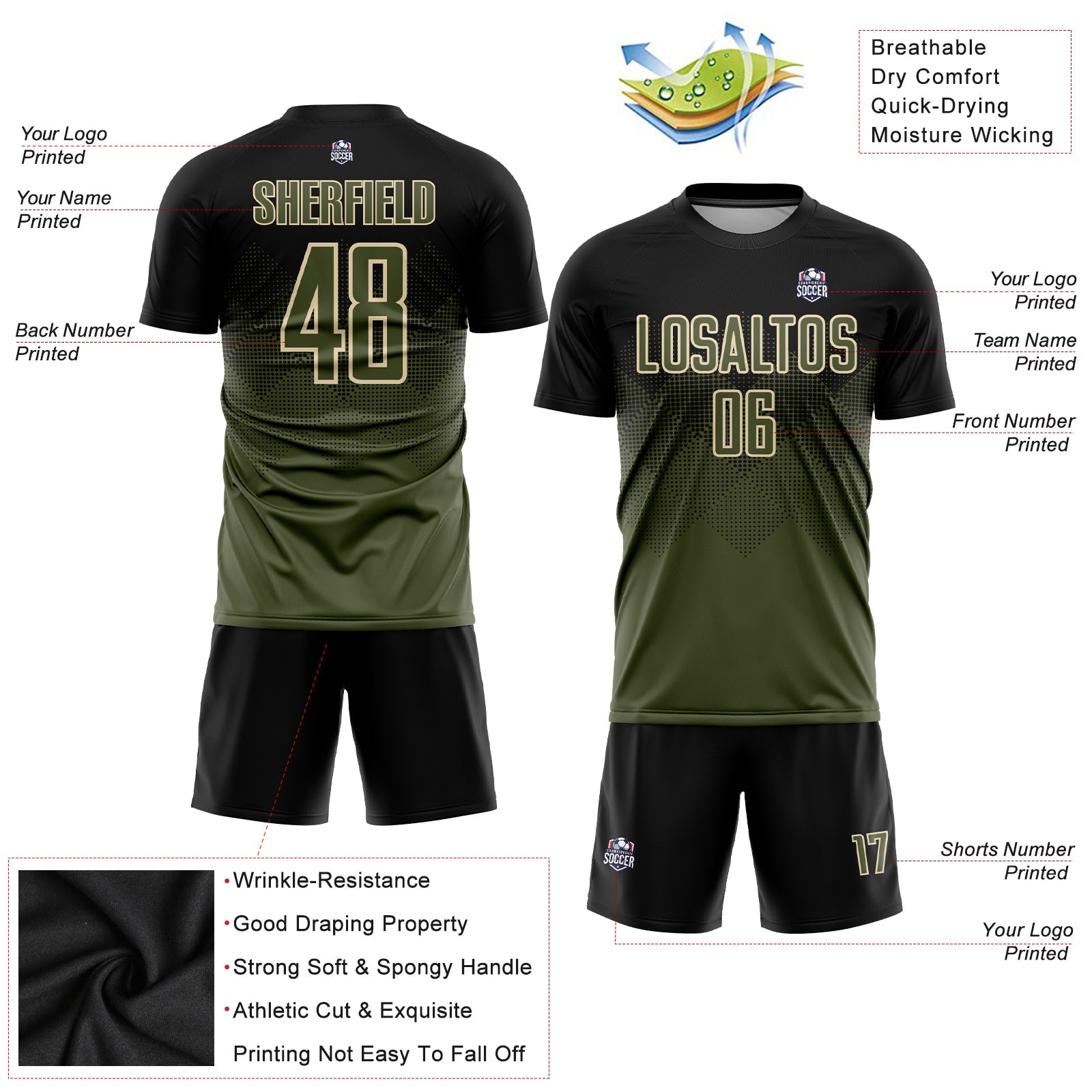 Custom Black Olive-Cream Sublimation Soccer Uniform Jersey - Sky-Custom