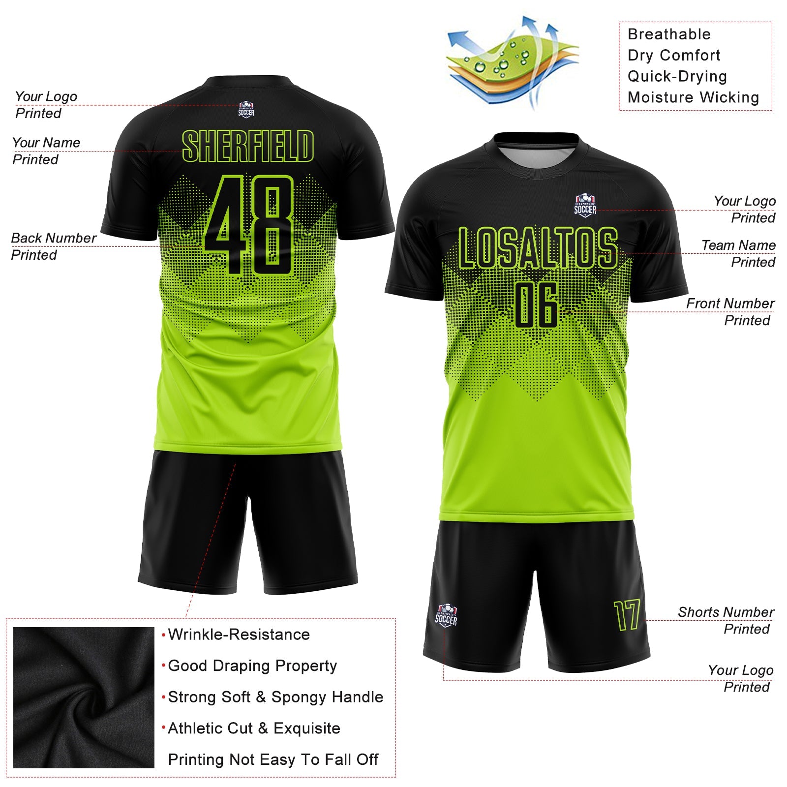 Custom Neon Green Black Sublimation Soccer Uniform Jersey - Sky-Custom