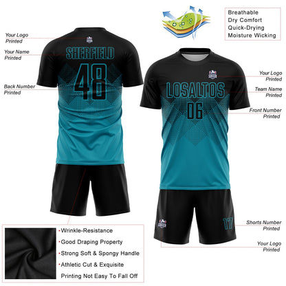 Custom Teal Black Sublimation Soccer Uniform Jersey - Sky-Custom