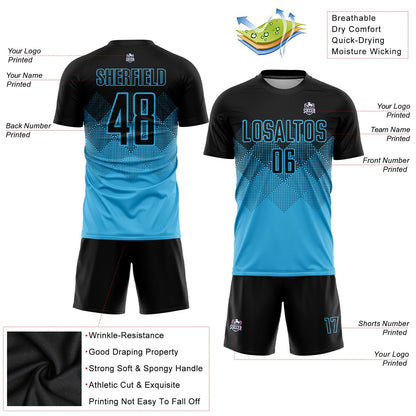 Custom Sky Blue Black Sublimation Soccer Uniform Jersey - Sky-Custom