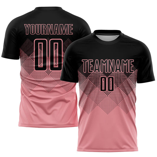 Custom Medium Pink Black Sublimation Soccer Uniform Jersey - Sky-Custom