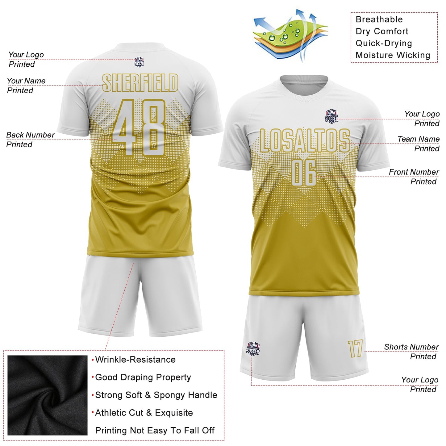 Custom Old Gold White Sublimation Soccer Uniform Jersey - Sky-Custom