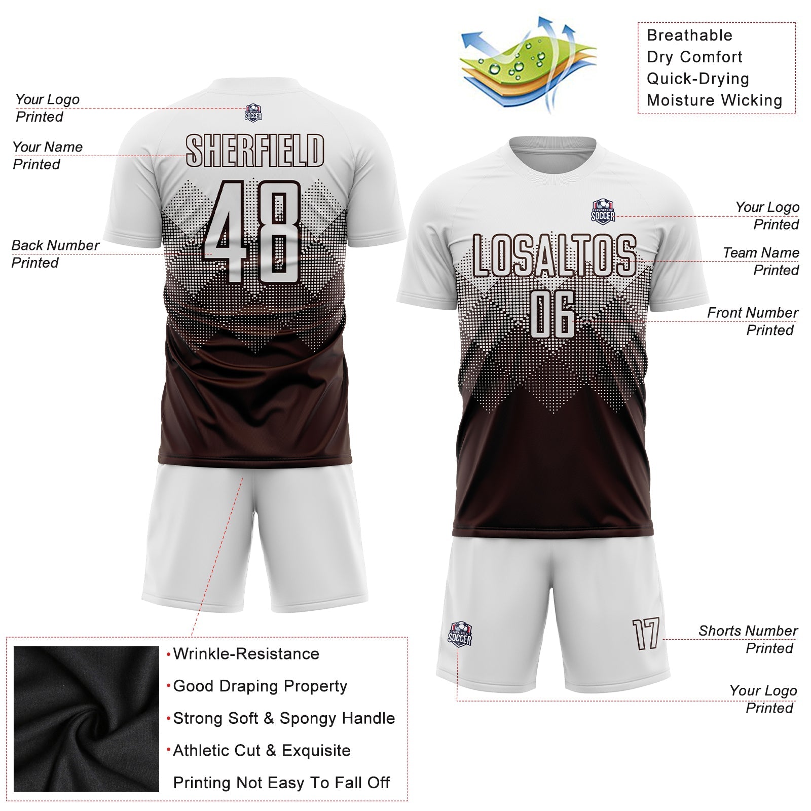 Custom Brown White Sublimation Soccer Uniform Jersey - Sky-Custom