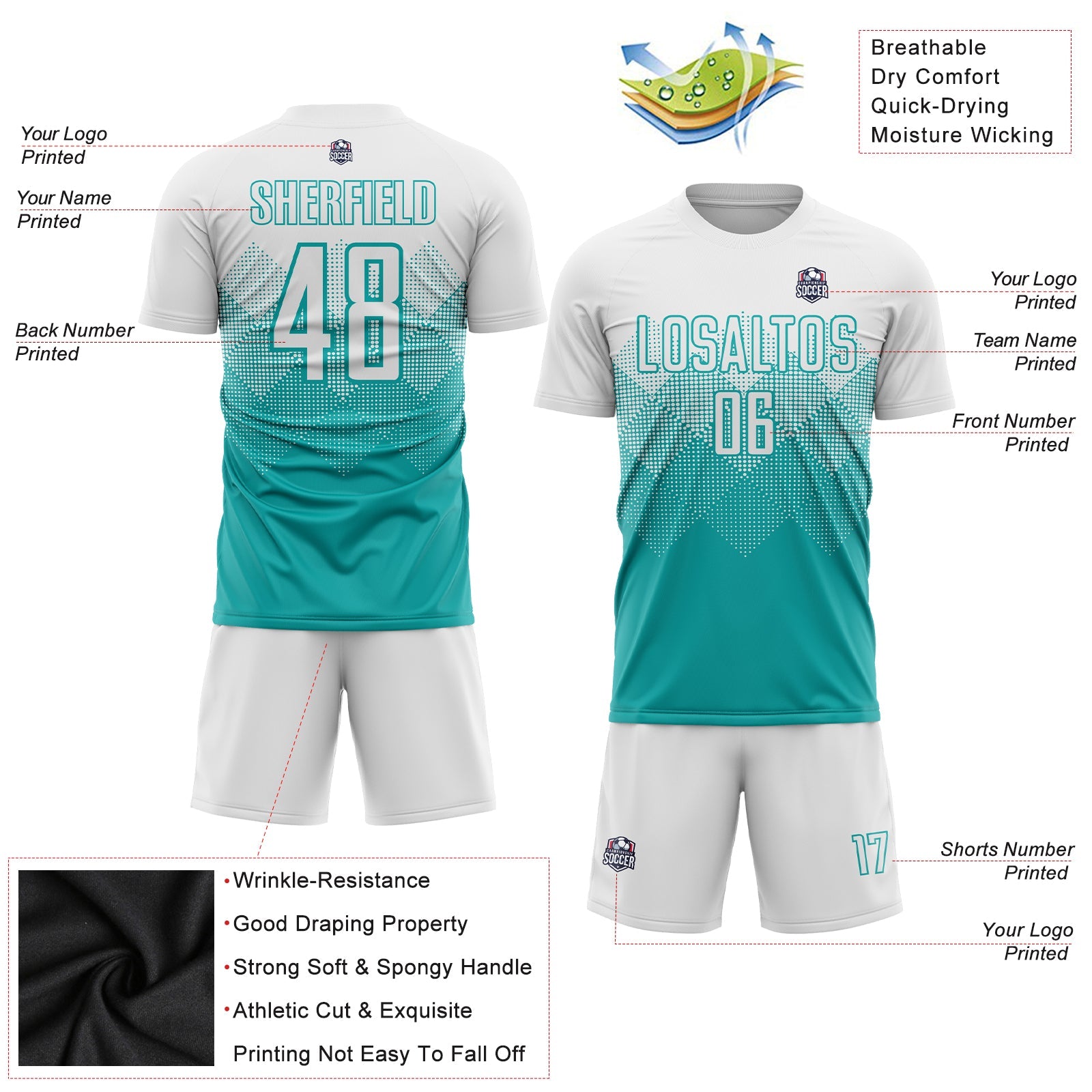 Custom Aqua White Sublimation Soccer Uniform Jersey - Sky-Custom