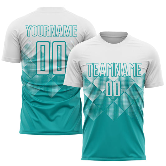 Custom Aqua White Sublimation Soccer Uniform Jersey - Sky-Custom