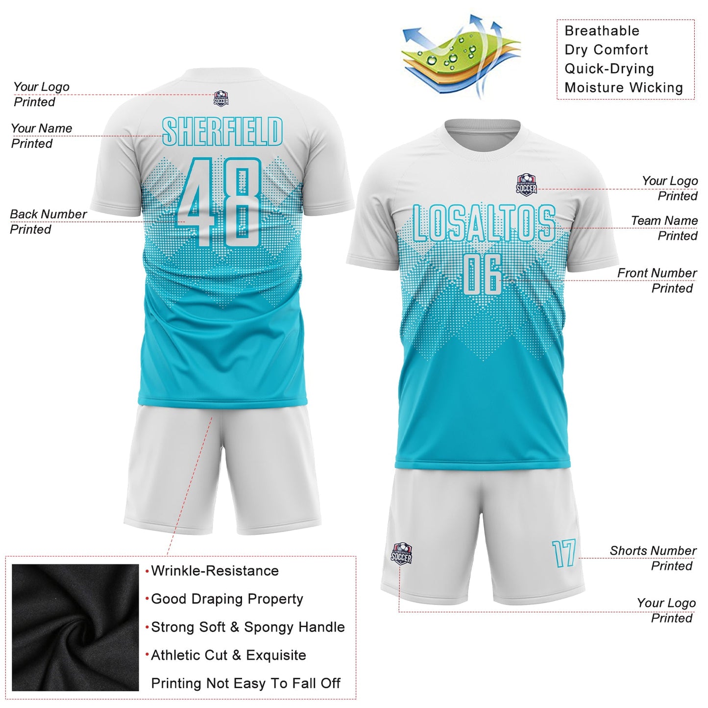 Custom Lakes Blue White Sublimation Soccer Uniform Jersey - Sky-Custom