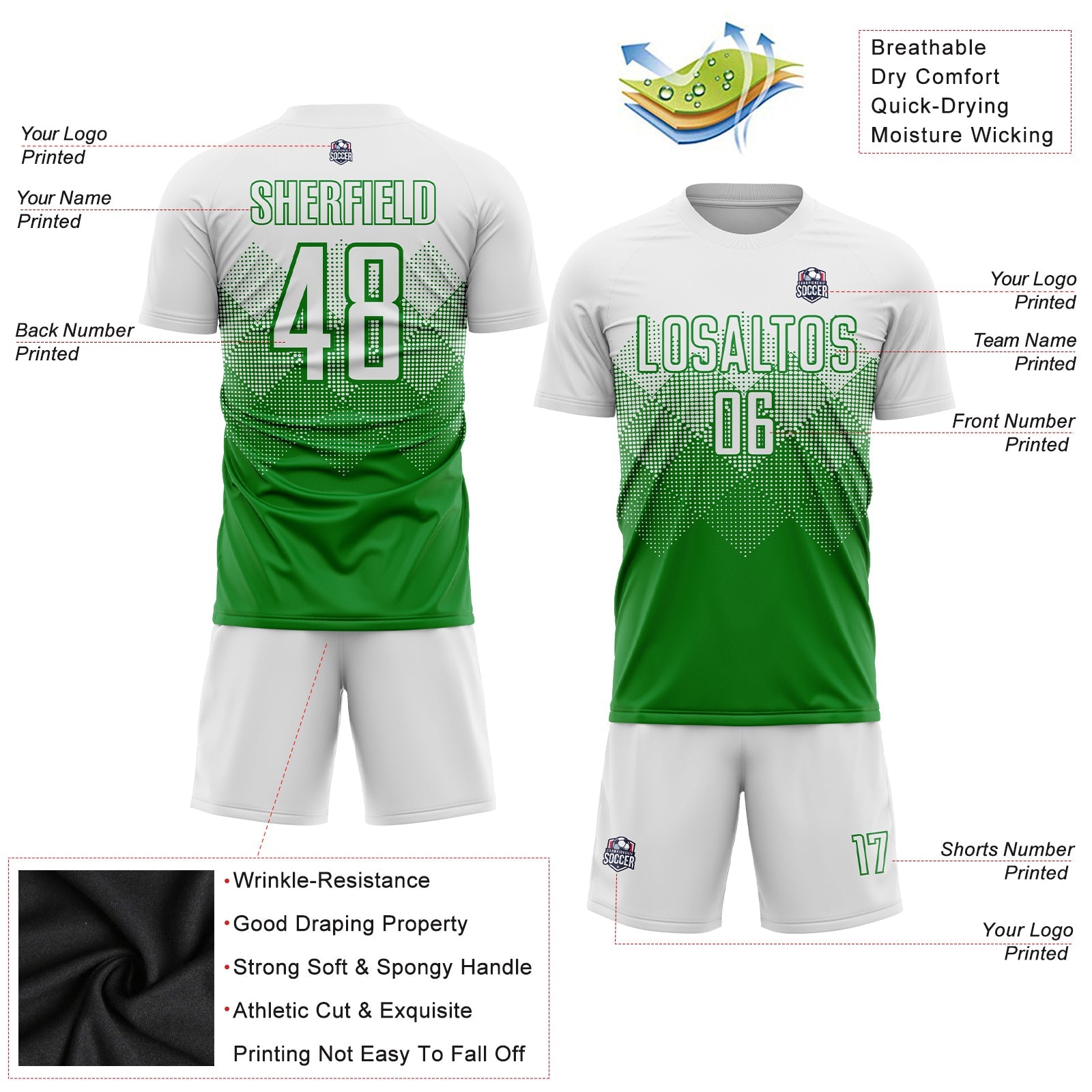 Custom Grass Green White Sublimation Soccer Uniform Jersey - Sky-Custom