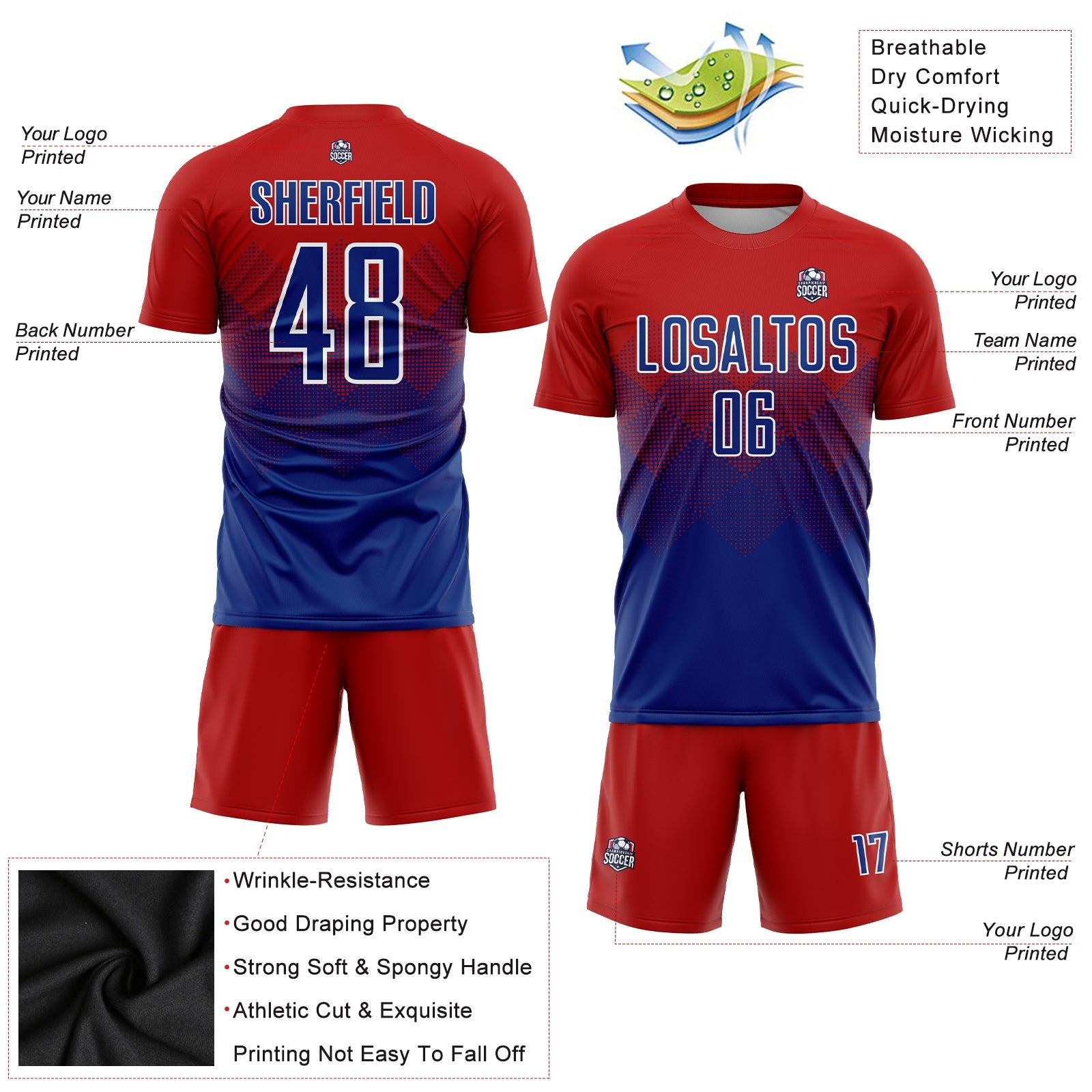 Custom Red Royal-White Sublimation Soccer Uniform Jersey - Sky-Custom