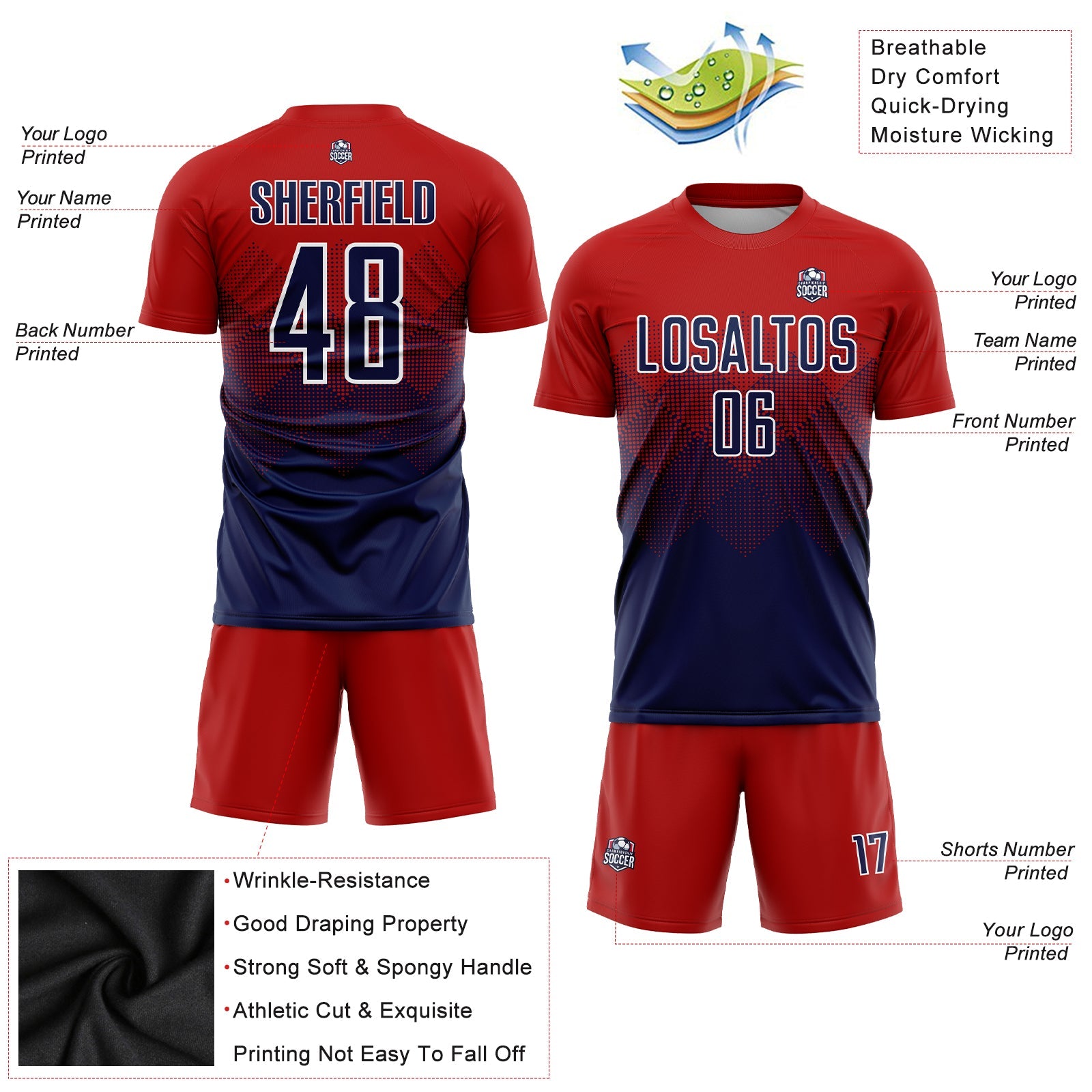 Custom Red Navy-White Sublimation Soccer Uniform Jersey - Sky-Custom