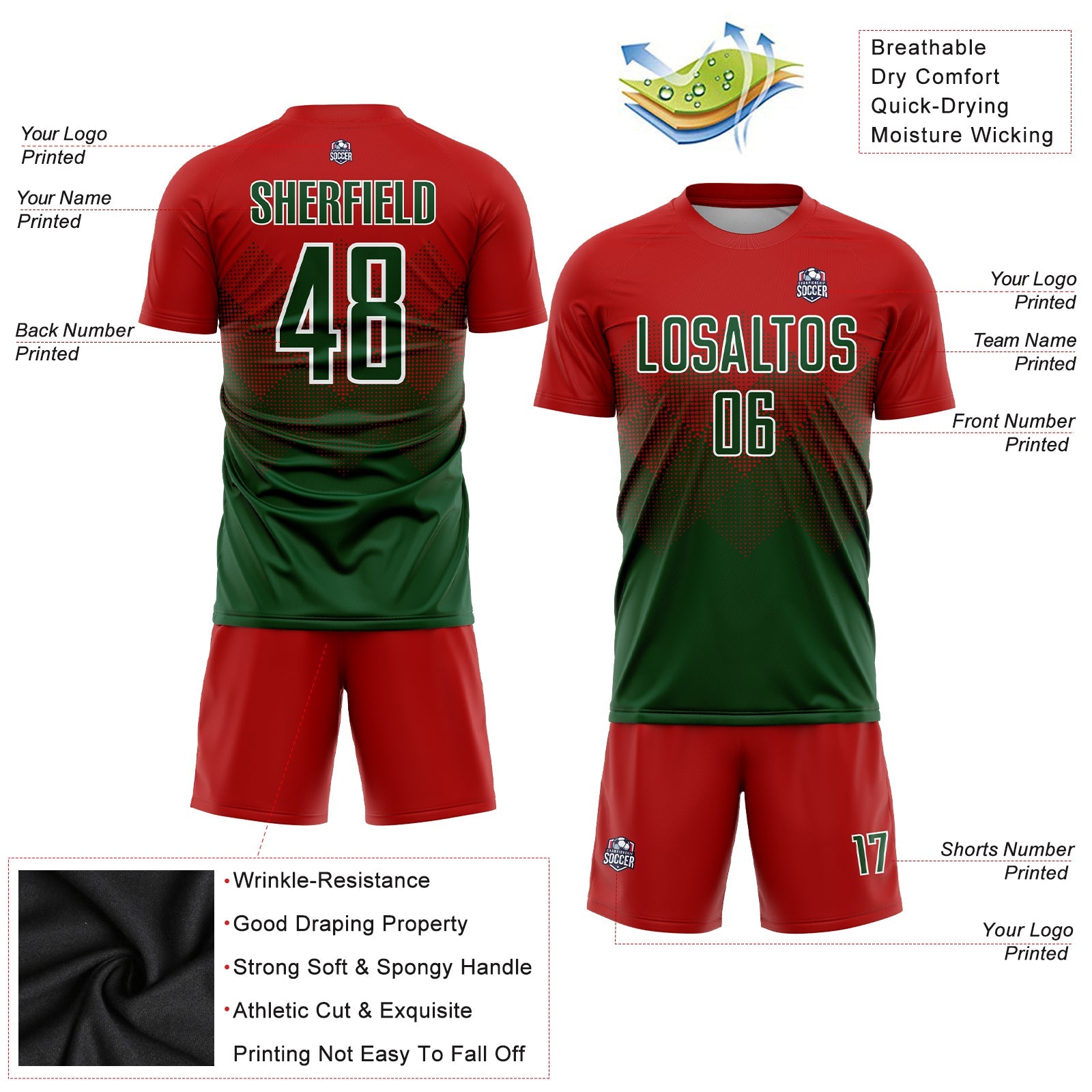 Custom Red Green-White Sublimation Soccer Uniform Jersey - Sky-Custom