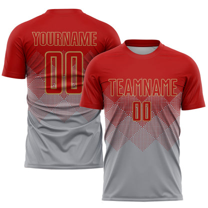 Custom Gray Red-Old Gold Sublimation Soccer Uniform Jersey - Sky-Custom