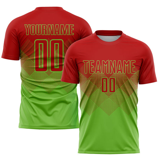 Custom Neon Green Red Sublimation Soccer Uniform Jersey - Sky-Custom