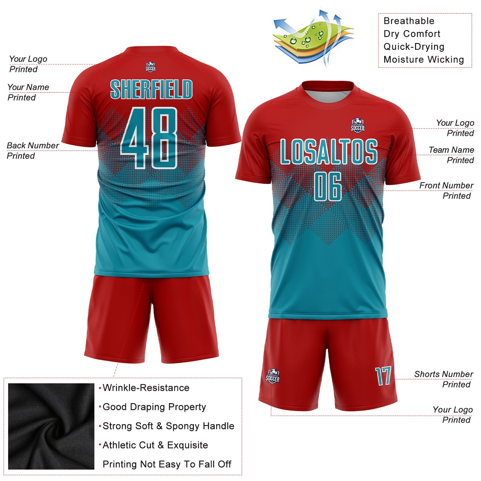 Custom Red Teal-White Sublimation Soccer Uniform Jersey - Sky-Custom