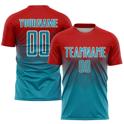 Custom Red Teal-White Sublimation Soccer Uniform Jersey - Sky-Custom