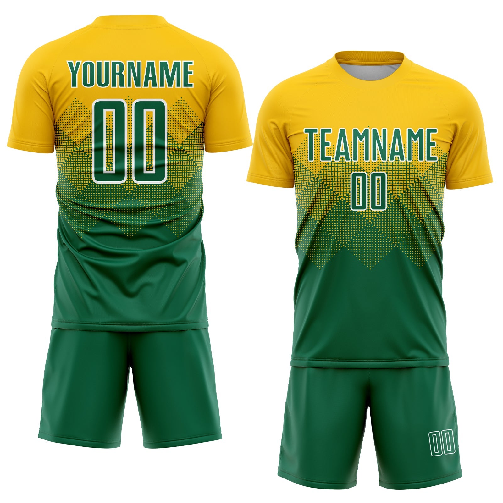 Custom Gold Kelly Green-White Sublimation Soccer Uniform Jersey - Sky-Custom