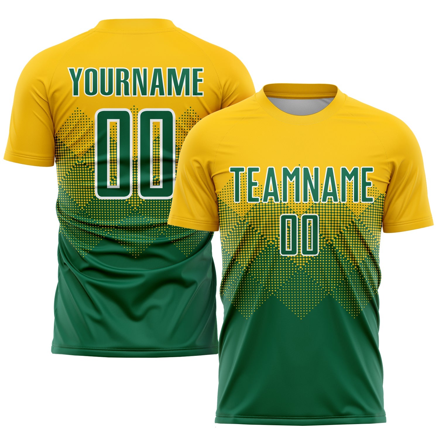 Custom Gold Kelly Green-White Sublimation Soccer Uniform Jersey - Sky-Custom