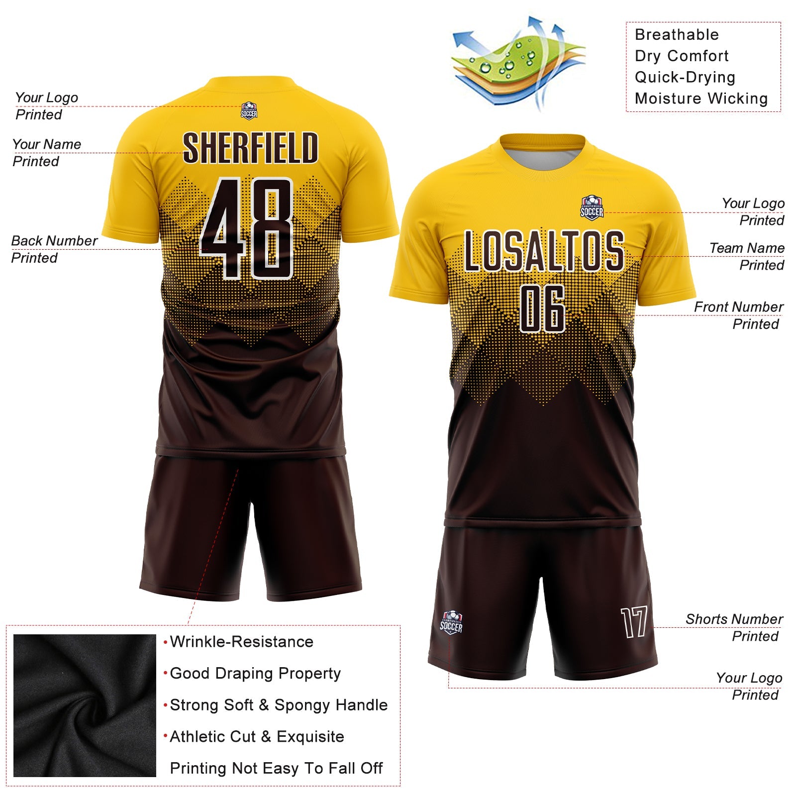 Custom Gold Brown-White Sublimation Soccer Uniform Jersey - Sky-Custom
