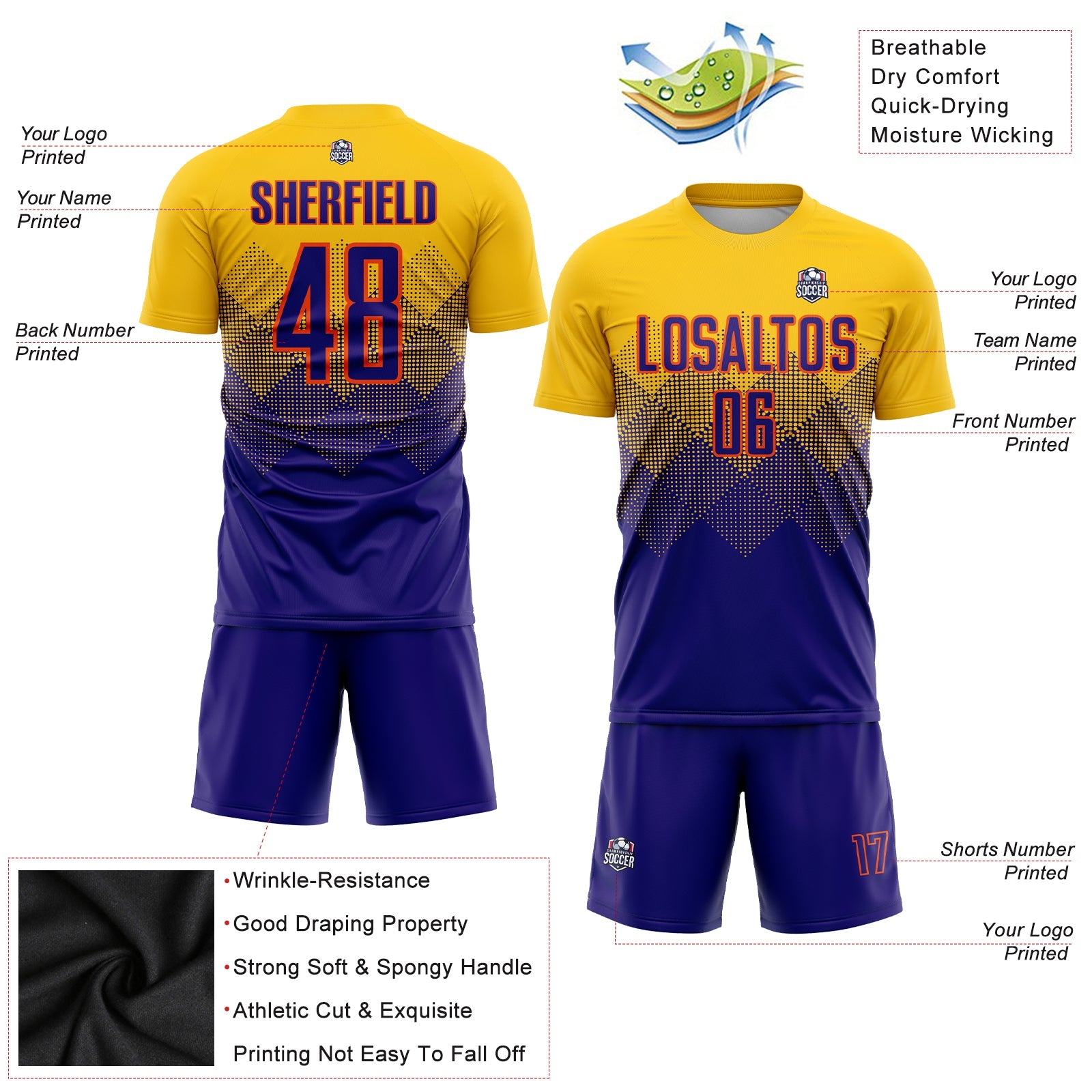 Custom Gold Dark Purple-Orange Sublimation Soccer Uniform Jersey - Sky-Custom