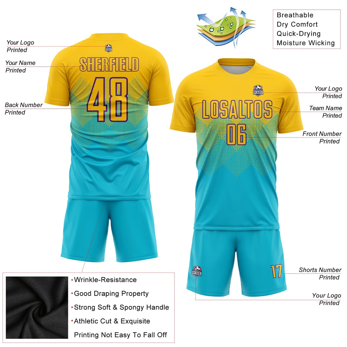 Custom Lakes Blue Gold-Purple Sublimation Soccer Uniform Jersey - Sky-Custom