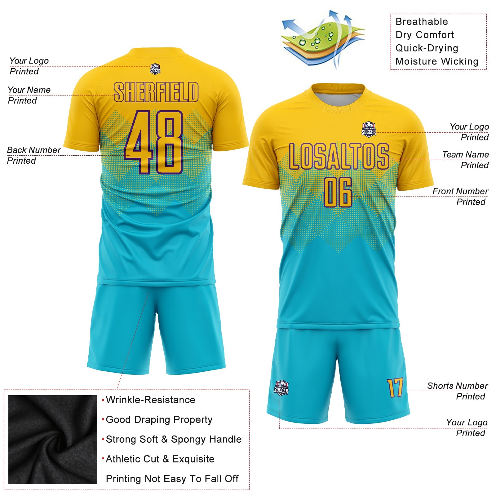 Custom Lakes Blue Gold-Purple Sublimation Soccer Uniform Jersey - Sky-Custom