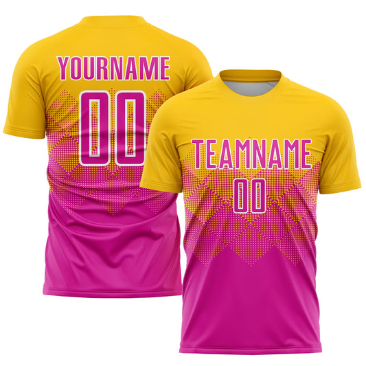 Custom Gold Deep Pink-White Sublimation Soccer Uniform Jersey - Sky-Custom