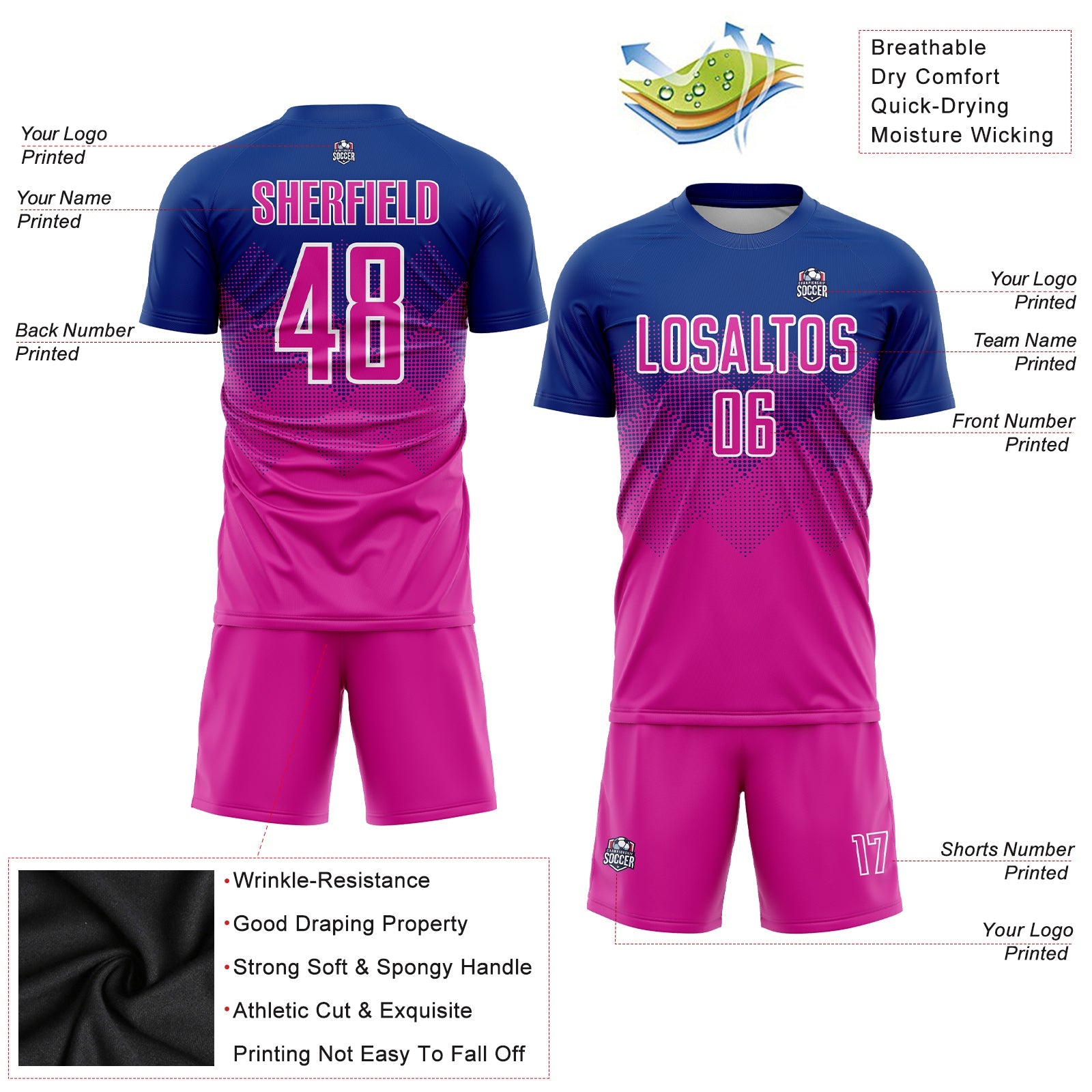 Custom Royal Deep Pink-White Sublimation Soccer Uniform Jersey - Sky-Custom