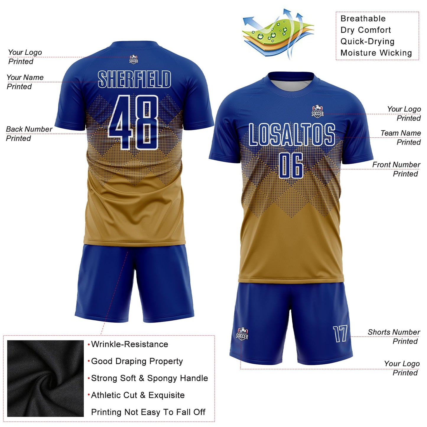 Custom Old Gold Royal-White Sublimation Soccer Uniform Jersey - Sky-Custom