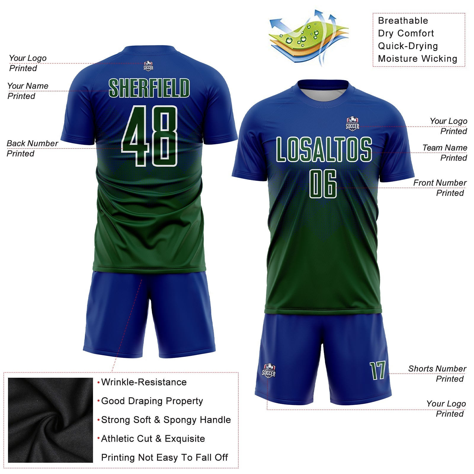 Custom Royal Green-White Sublimation Soccer Uniform Jersey - Sky-Custom