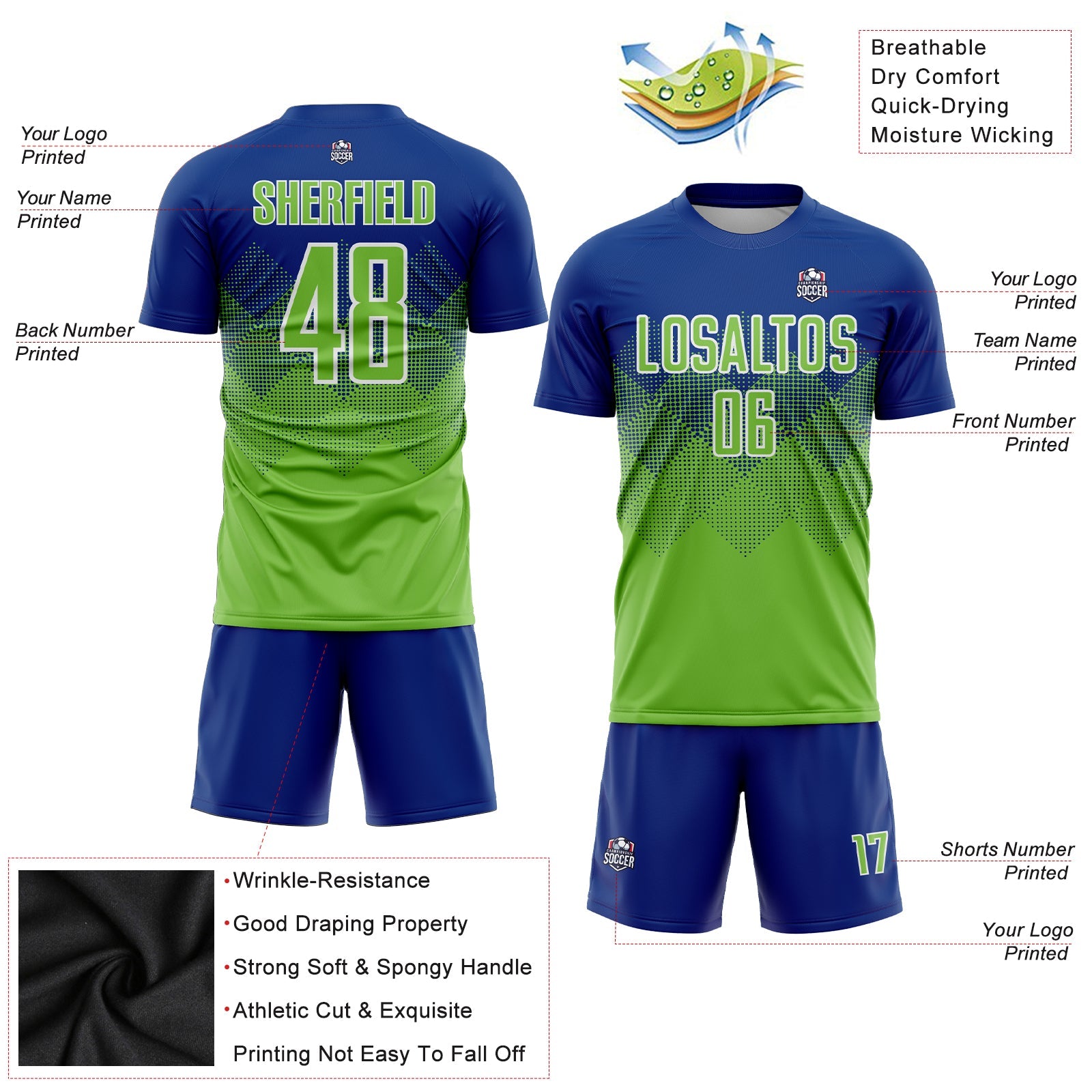 Custom Royal Neon Green-White Sublimation Soccer Uniform Jersey - Sky-Custom