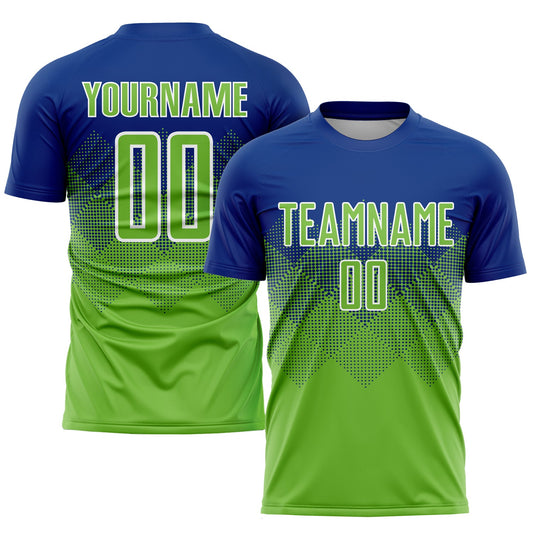 Custom Royal Neon Green-White Sublimation Soccer Uniform Jersey - Sky-Custom
