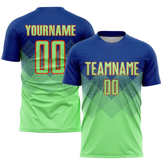 Custom Royal Pea Green-Orange Sublimation Soccer Uniform Jersey - Sky-Custom