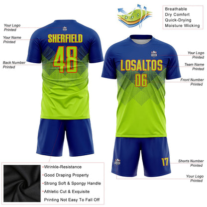 Custom Royal Neon Green-Orange Sublimation Soccer Uniform Jersey - Sky-Custom