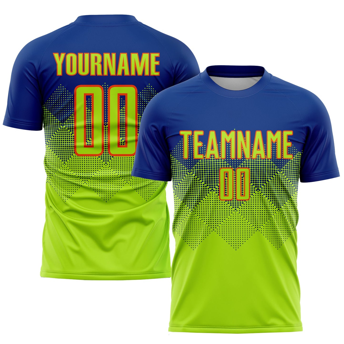 Custom Royal Neon Green-Orange Sublimation Soccer Uniform Jersey - Sky-Custom