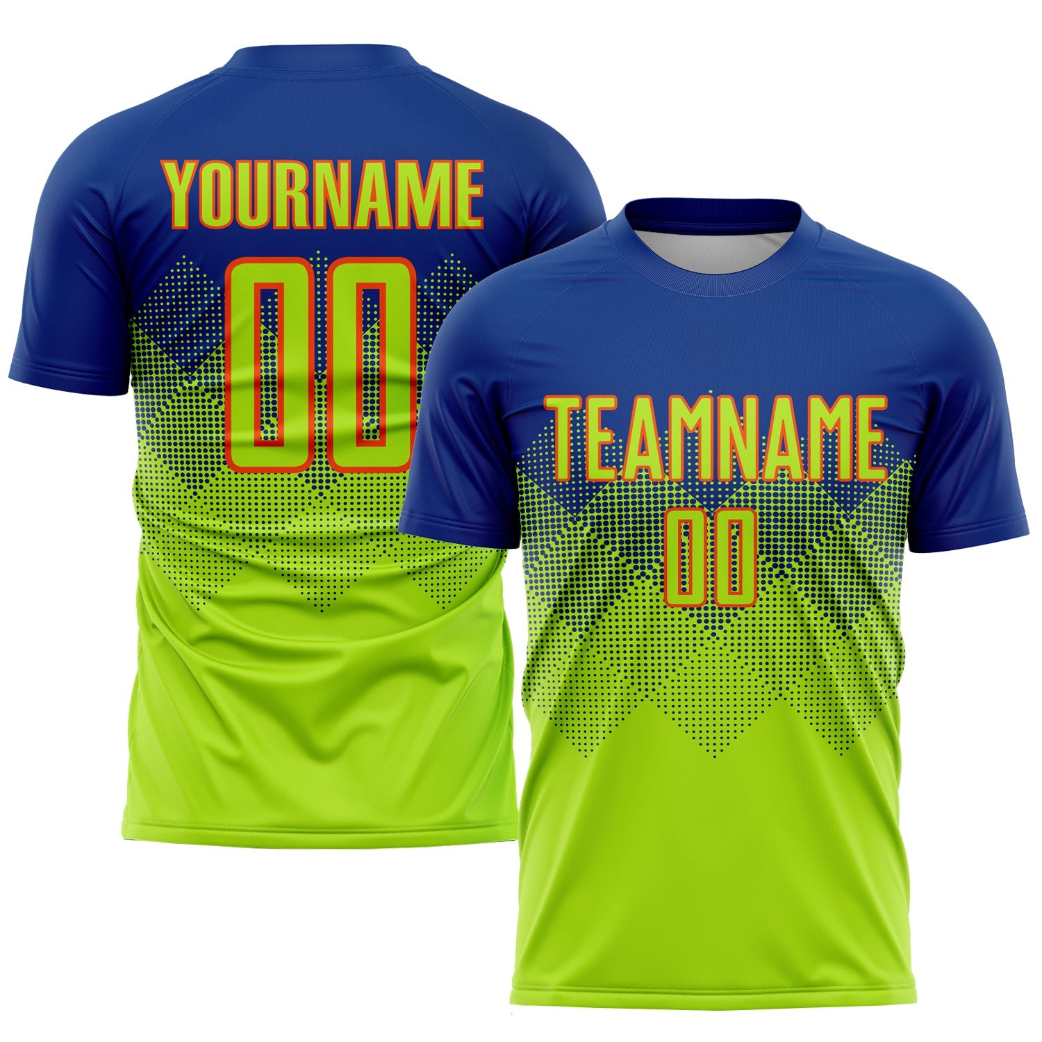 Custom Royal Neon Green-Orange Sublimation Soccer Uniform Jersey - Sky-Custom