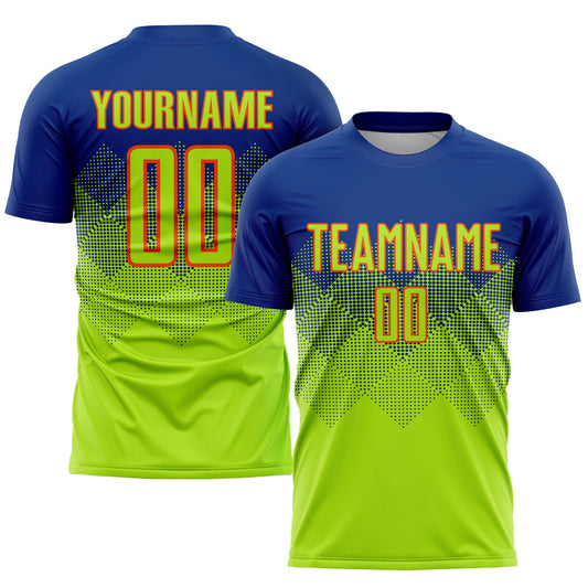 Custom Royal Neon Green-Orange Sublimation Soccer Uniform Jersey - Sky-Custom